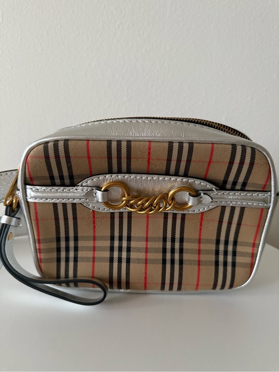 Burberry Handbags - Burberry vintage check belt bag silver leather trim .